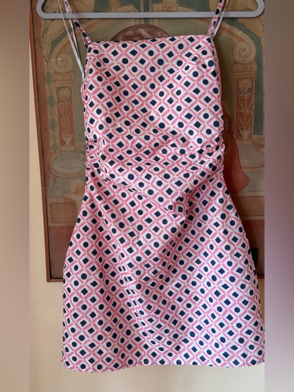 Lulu’s Pink and Navy Geometric Print Spaghetti Strap Dress